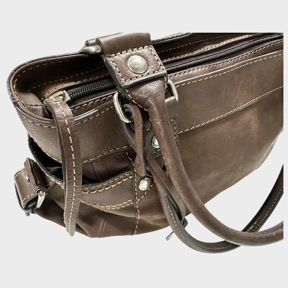 FOSSIL Castille Satchel Espresso Leather Handbag Side Pockets - Picture 9 of 12